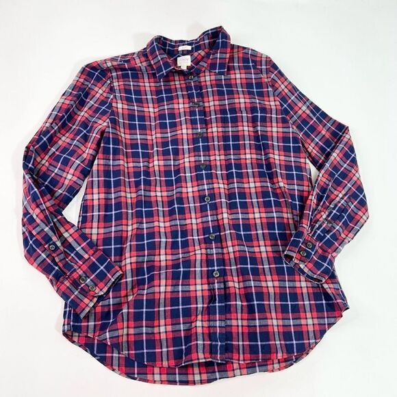 J. Crew Button Up Shirt Womens Large Plaid Boy Fit Collared Long Sleeve New - Picture 1 of 9
